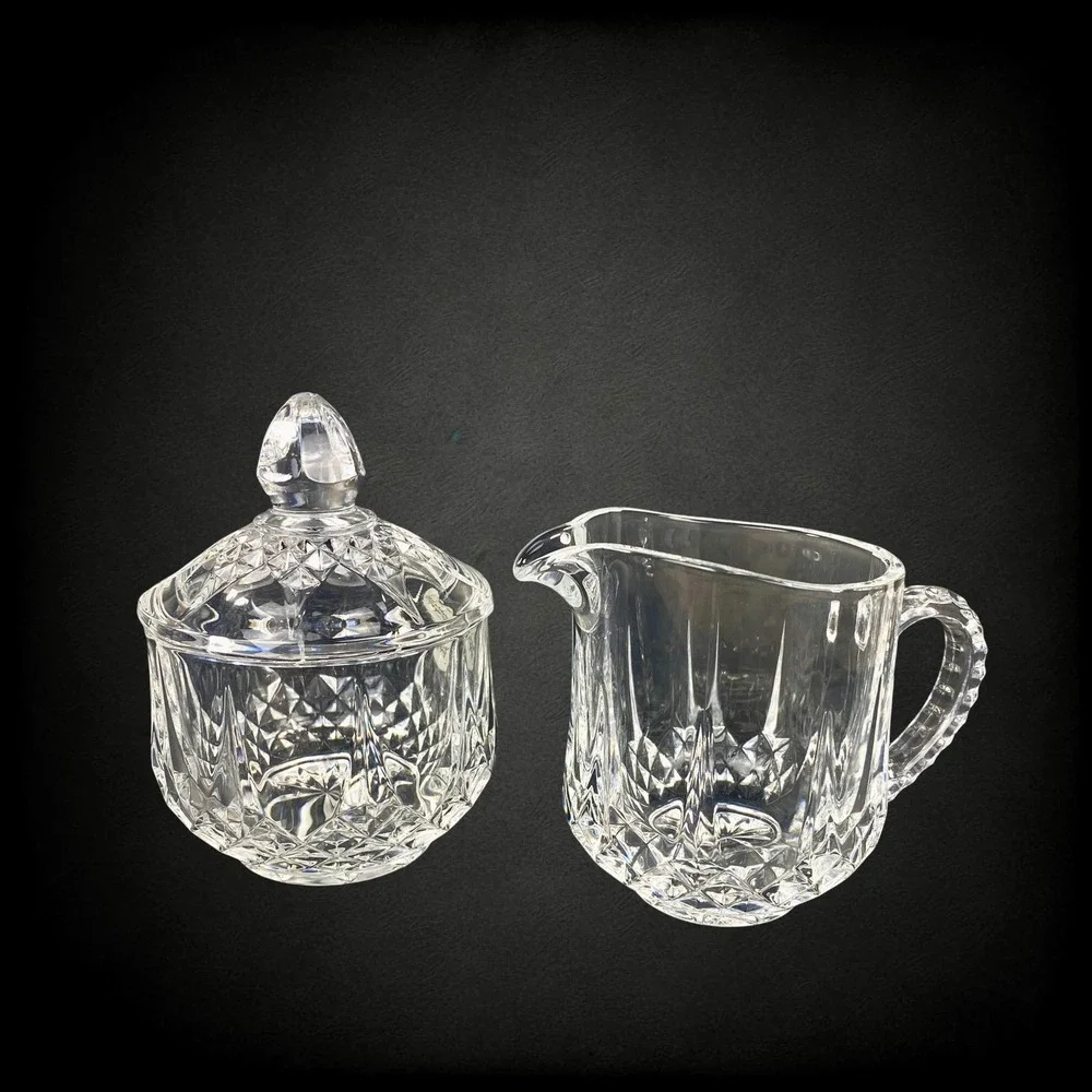 Cristal d'Arques Longchamp Crystal Creamer Sugar Set Boxed 1970s Vintage